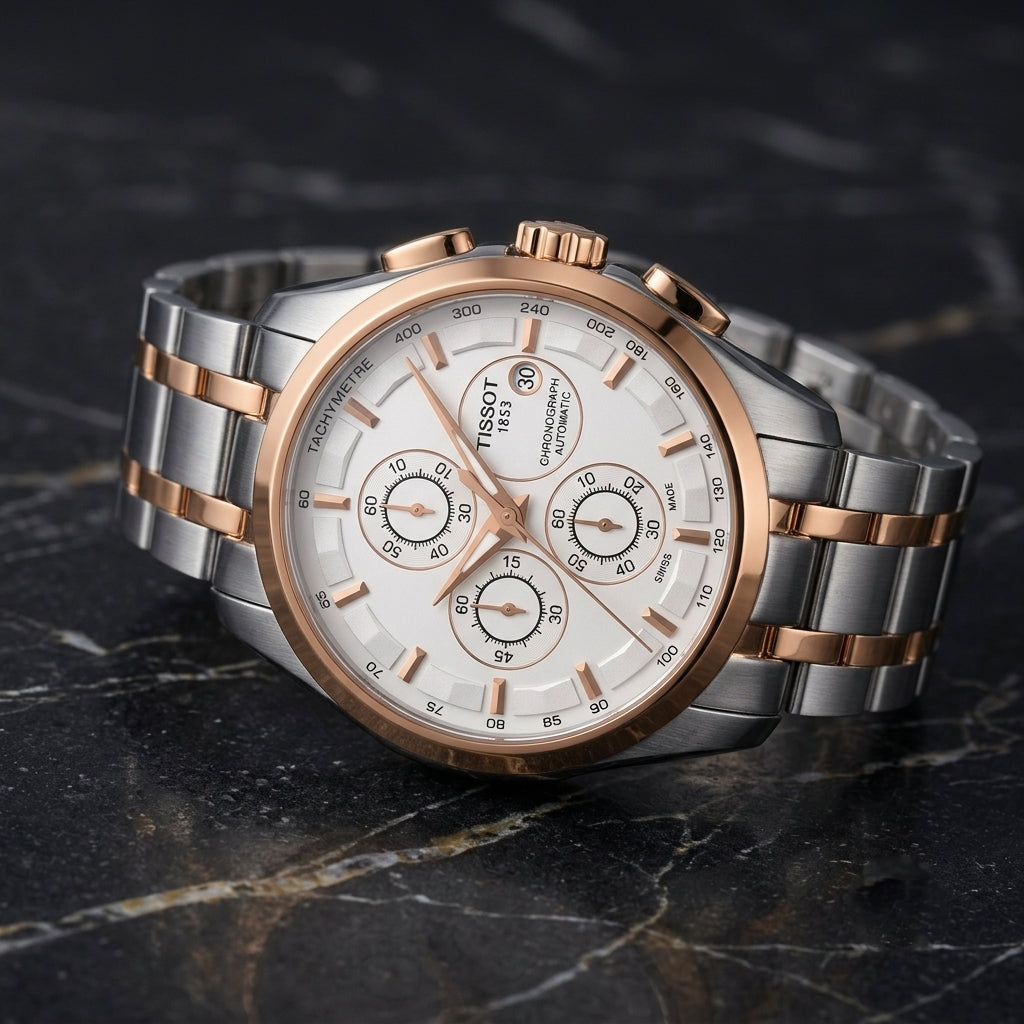 Tissot Chronograph Automatic Men’s Watch – Silver & Rose Gold Two-Tone