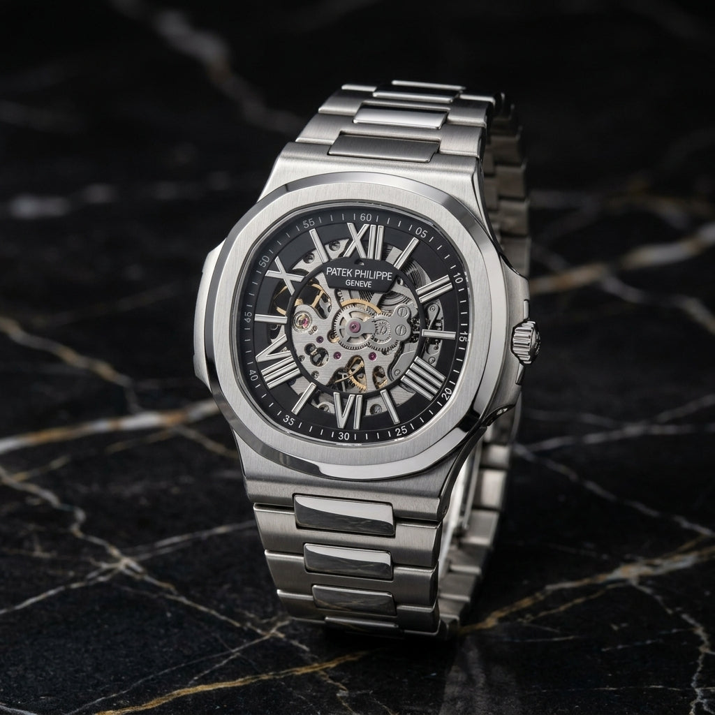 Men's Luxury Automatic Mechanical Skeleton Stainless Steel Watch
