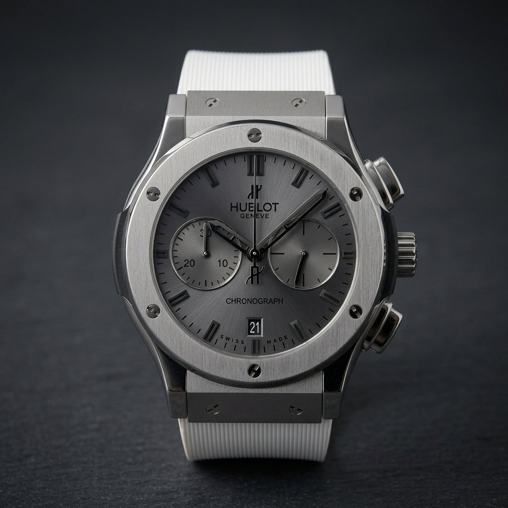 Men's Luxury Chronograph Watch with White Silicone Strap