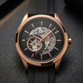 Armani Exchange Men's Analog Skeleton Dial Rose Gold Tone Black Strap Watch