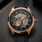 Armani Exchange Men's Analog Skeleton Dial Rose Gold Tone Black Strap Watch
