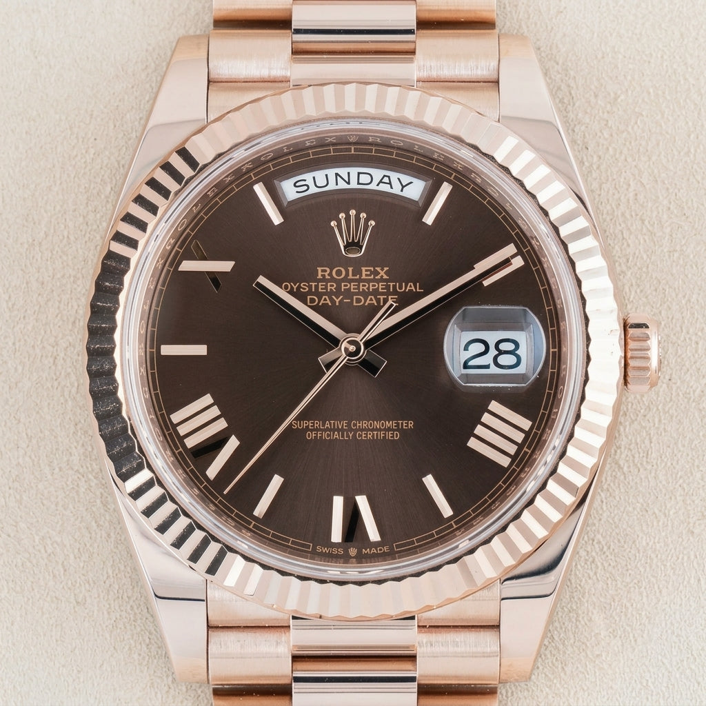 Rose Gold Luxury Automatic Watch – Brown Dial Day-Date Men's Wristwatch