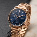 Fossil Blue Dial Rose Gold Chronograph Stainless Steel Watch for Men