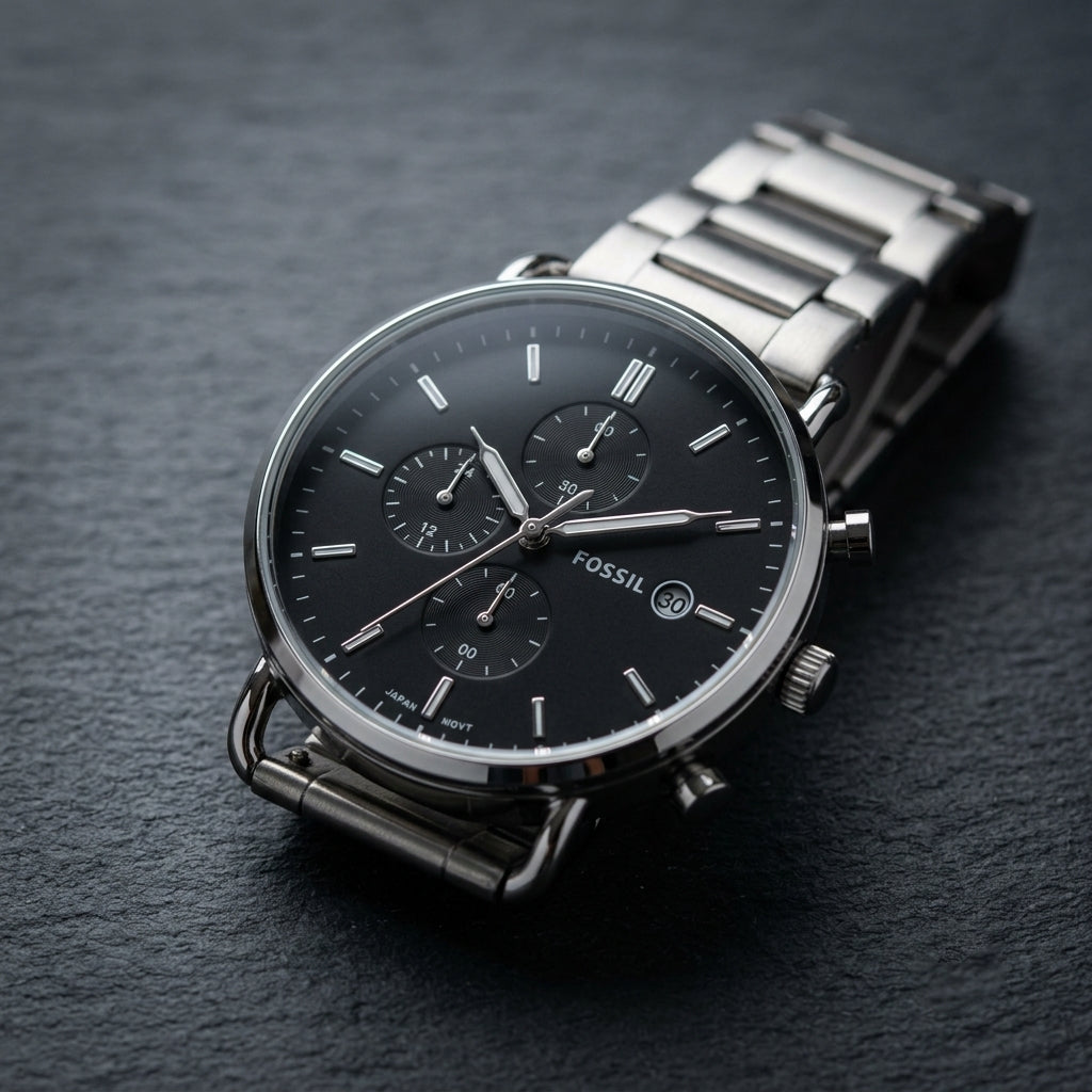 Fossil Black Dial Chronograph Stainless Steel Watch