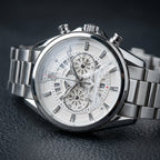 Men’s Silver Stainless Steel Chronograph Watch – Skeleton Dial