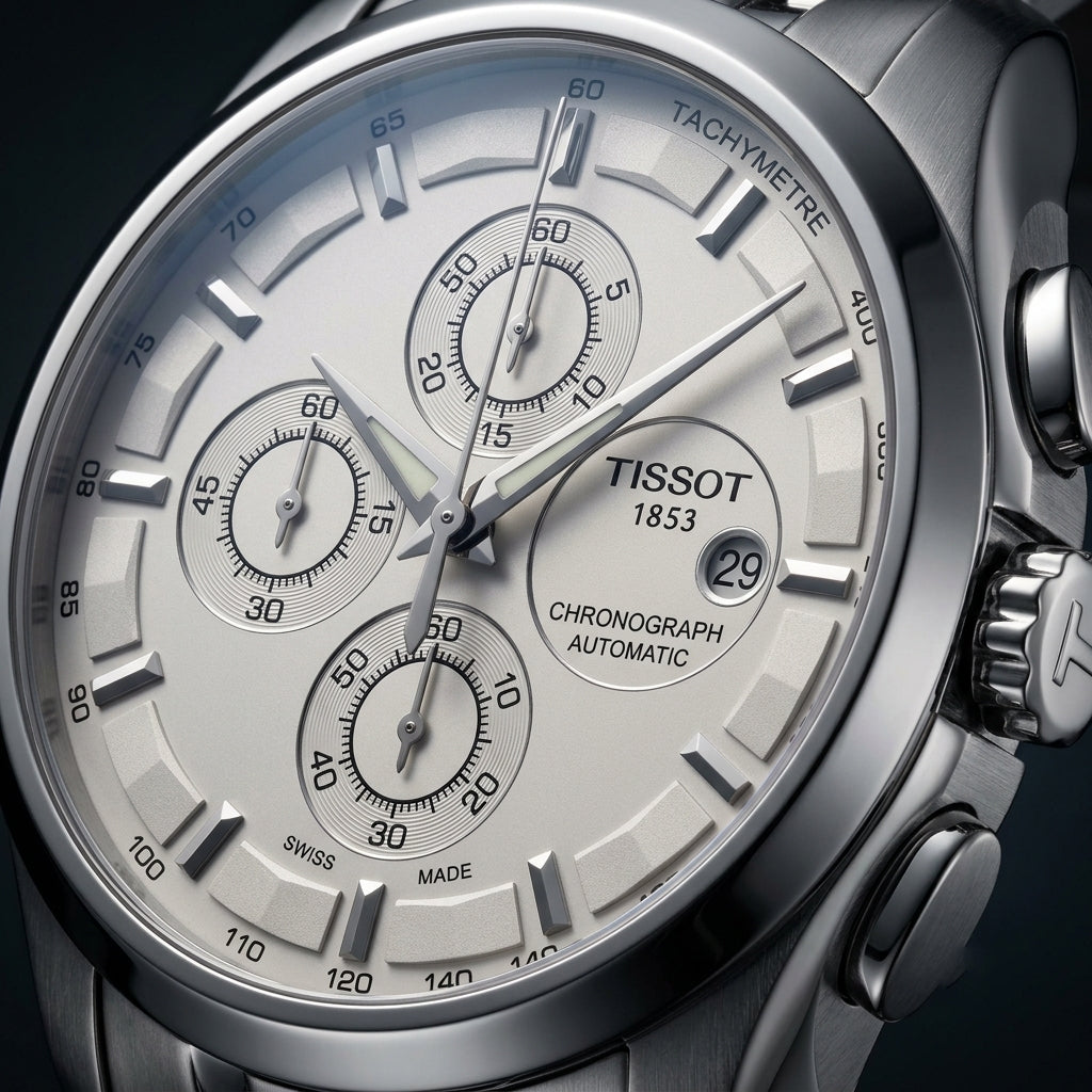 Tissot Chronograph Automatic Stainless Steel Watch – Silver Dial & Tachymeter