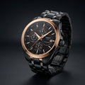 Tissot Chronograph Watch for Men – Black Stainless Steel Rose Gold Tone Tachymeter Dial
