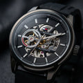 Men's Black Automatic Skeleton Mechanical Watch with Silicone Strap