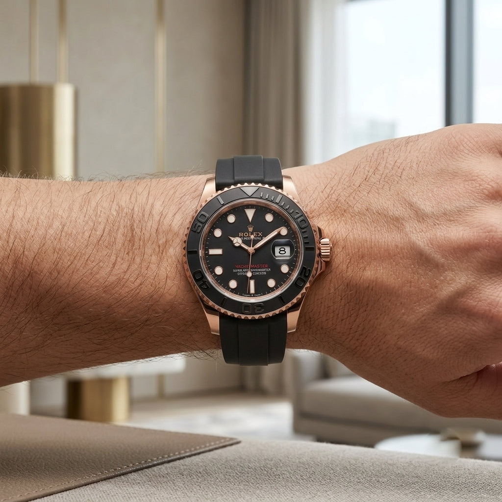 Luxury Black & Rose Gold Yacht Master Style Men's Watch
