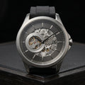 Men's Mechanical Skeleton Analog Watch with Black Silicone Strap