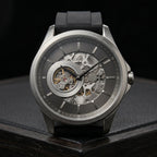 Men's Mechanical Skeleton Analog Watch with Black Silicone Strap