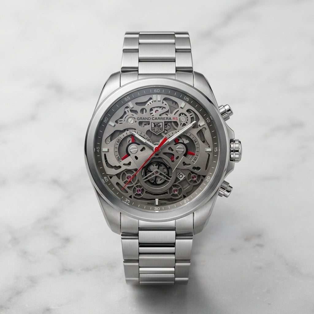 Men’s Luxury Skeleton Analog Watch with Stainless Steel Strap