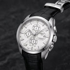 Men’s Swiss Automatic Chronograph Watch with Black Leather Strap