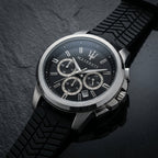 Maserati Men's Analog Chronograph Black Dial Watch with Black Strap