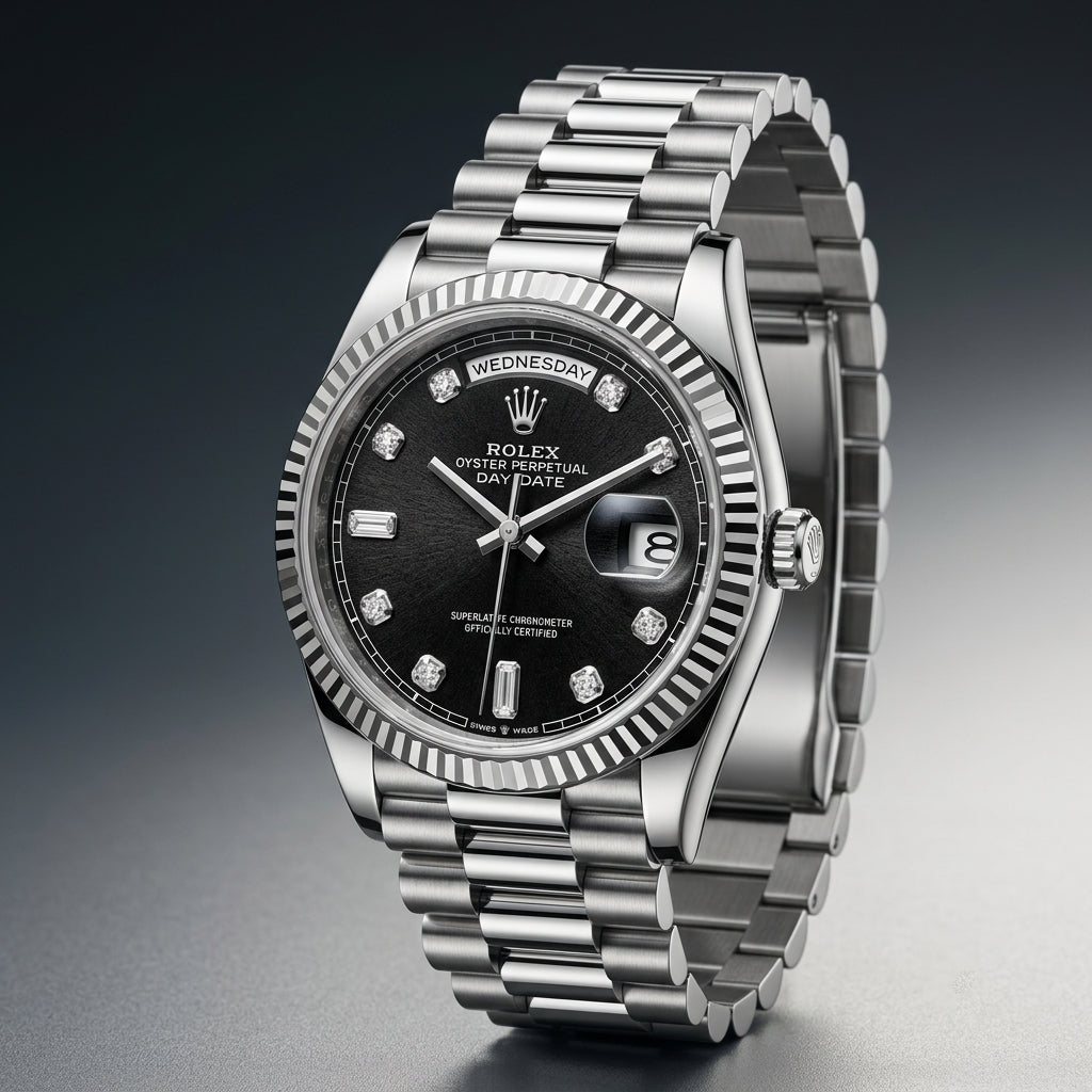 Luxury Silver Stainless Steel Automatic Day-Date Watch for Men