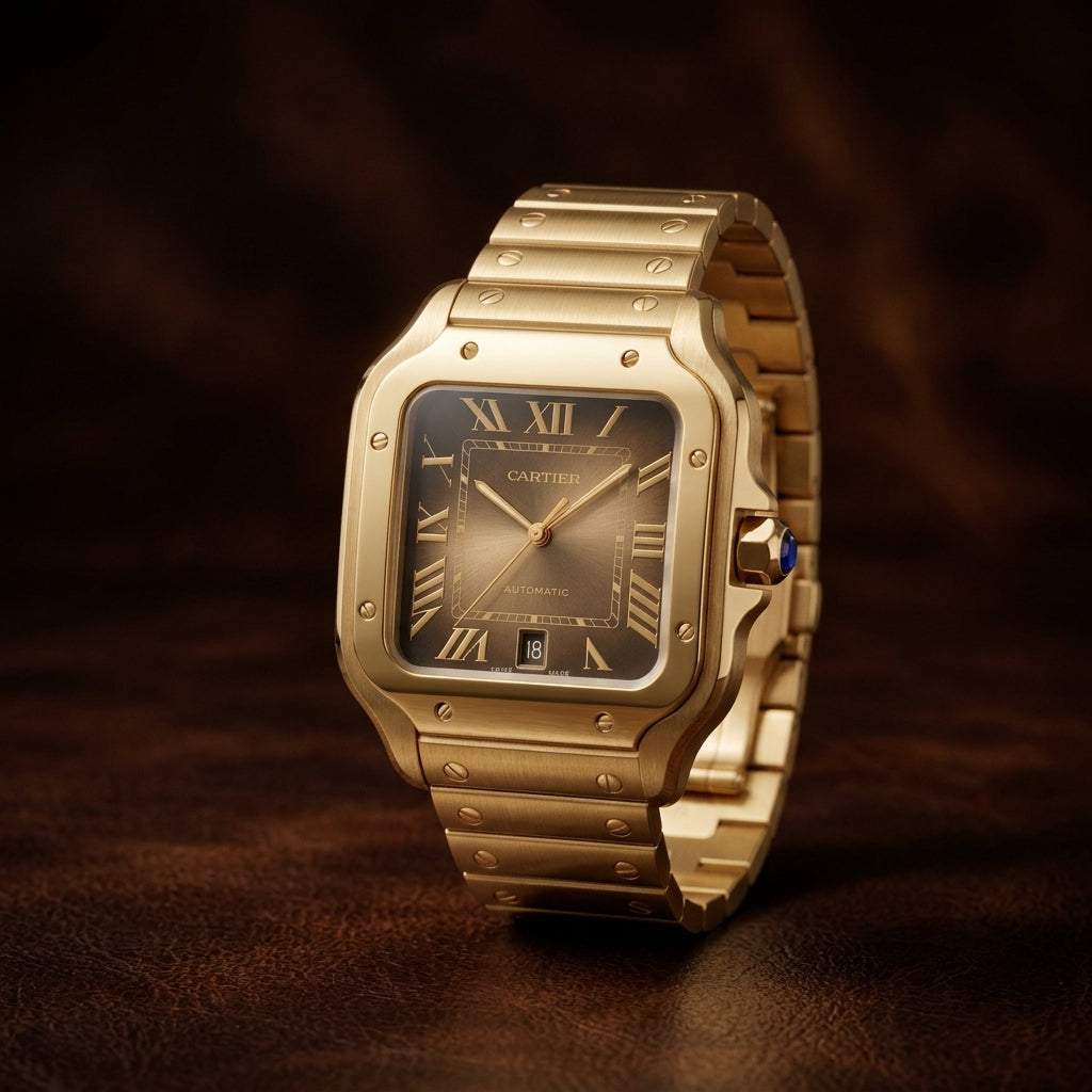 Luxury Gold-Tone Square Dial Analog Watch for Men