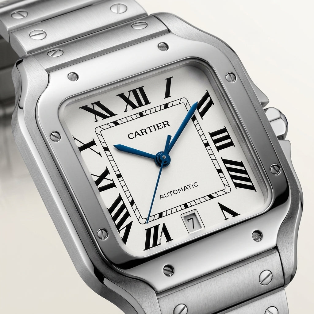 Cartier Style Luxury Automatic Analog Stainless Steel Square Dial Watch for Men