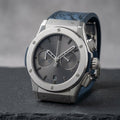Men's Luxury Chronograph Watch with Blue Printed Strap & Silver Dial