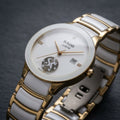 Rado Style White Ceramic Gold Tone Elegant Swiss Made Watch for Women