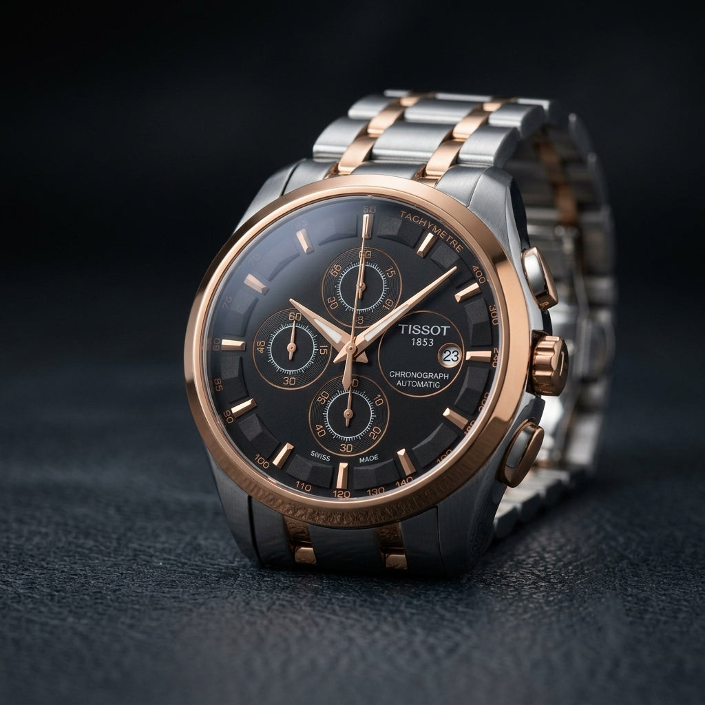 Tissot Two Tone Automatic Chronograph Watch Black Dial