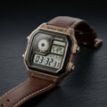 Vintage Digital Watch with Genuine Leather Strap – Retro Casual Wristwatch