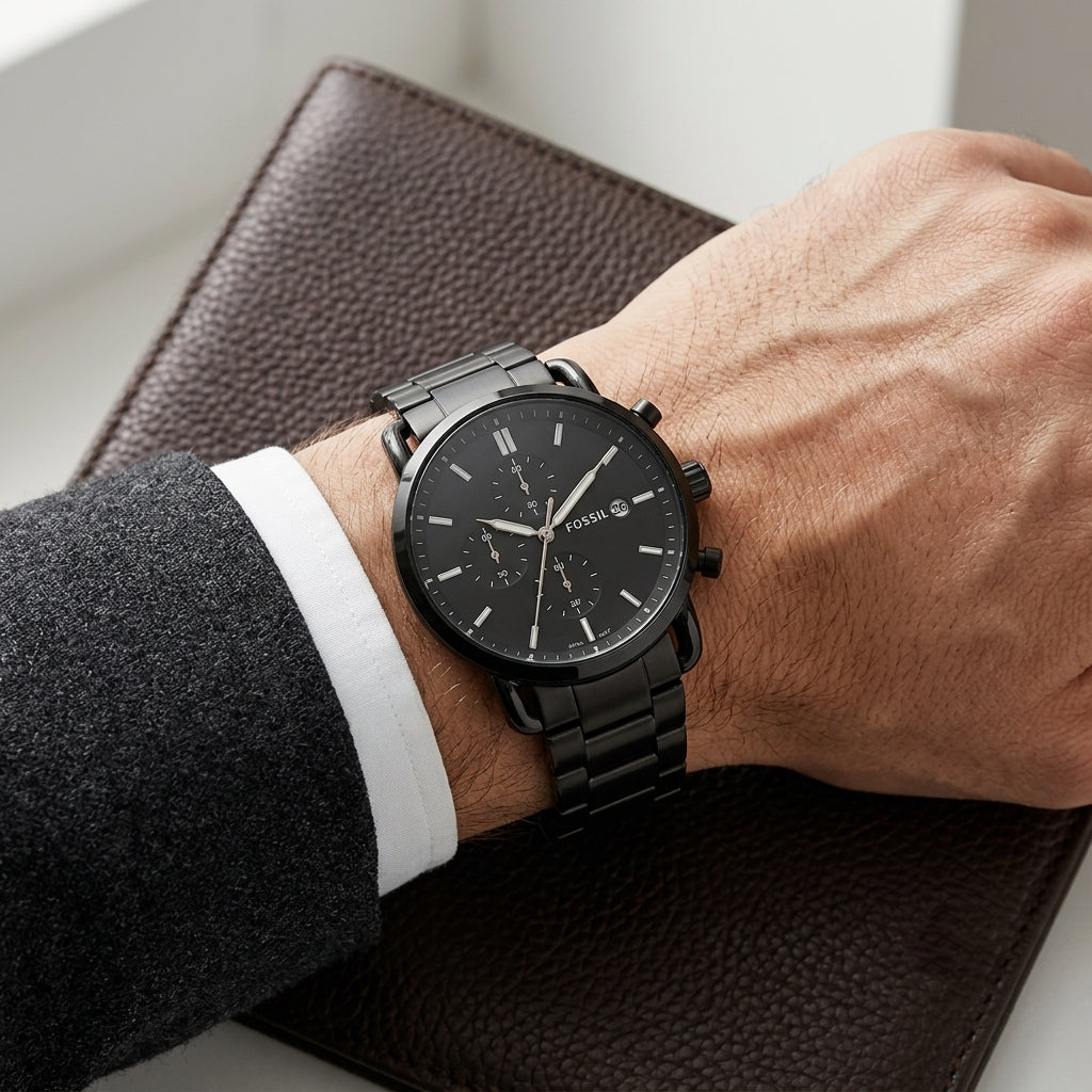 Black Chronograph Stainless Steel Watch for Men