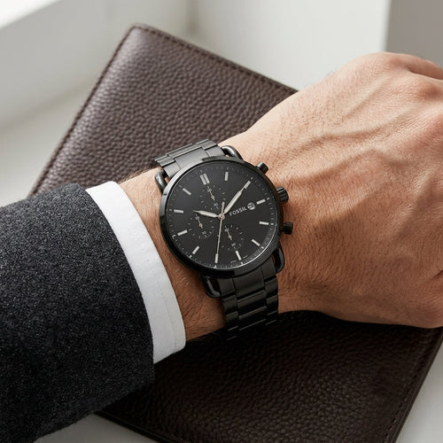 Black Chronograph Stainless Steel Watch for Men