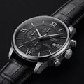 Men's Black Chronograph Leather Strap Watch