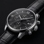 Men's Black Chronograph Leather Strap Watch