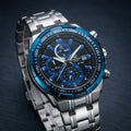 Men's Stainless Steel Chronograph Watch with Blue Dial & Metal Strap