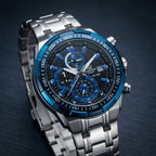 Men's Stainless Steel Chronograph Watch with Blue Dial & Metal Strap
