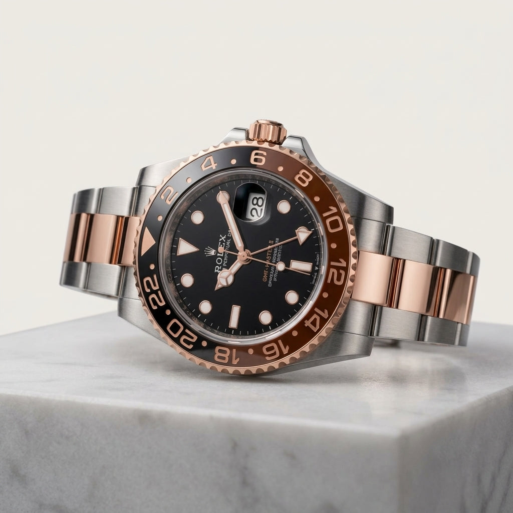 Luxury Two-Tone Rose Gold & Silver GMT Style Watch