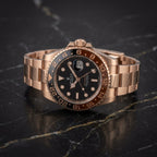 Rose Gold Luxury GMT-Style Men's Watch with Black Dial