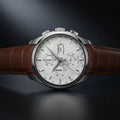 Men’s Chronograph Watch with Brown Leather Strap & Silver Case