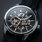 Tommy Hilfiger Automatic Skeleton Watch for Men – Black Silicone Strap