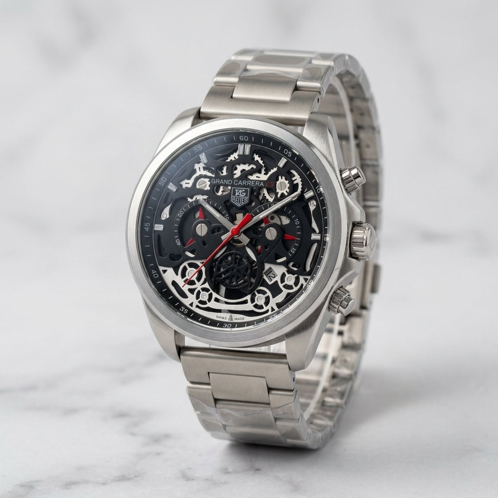 Men’s Luxury Skeleton Chronograph Stainless Steel Analog Watch