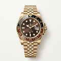 Luxury Gold Tone GMT Style Men’s Watch with Brown Dial & Jubilee Bracelet