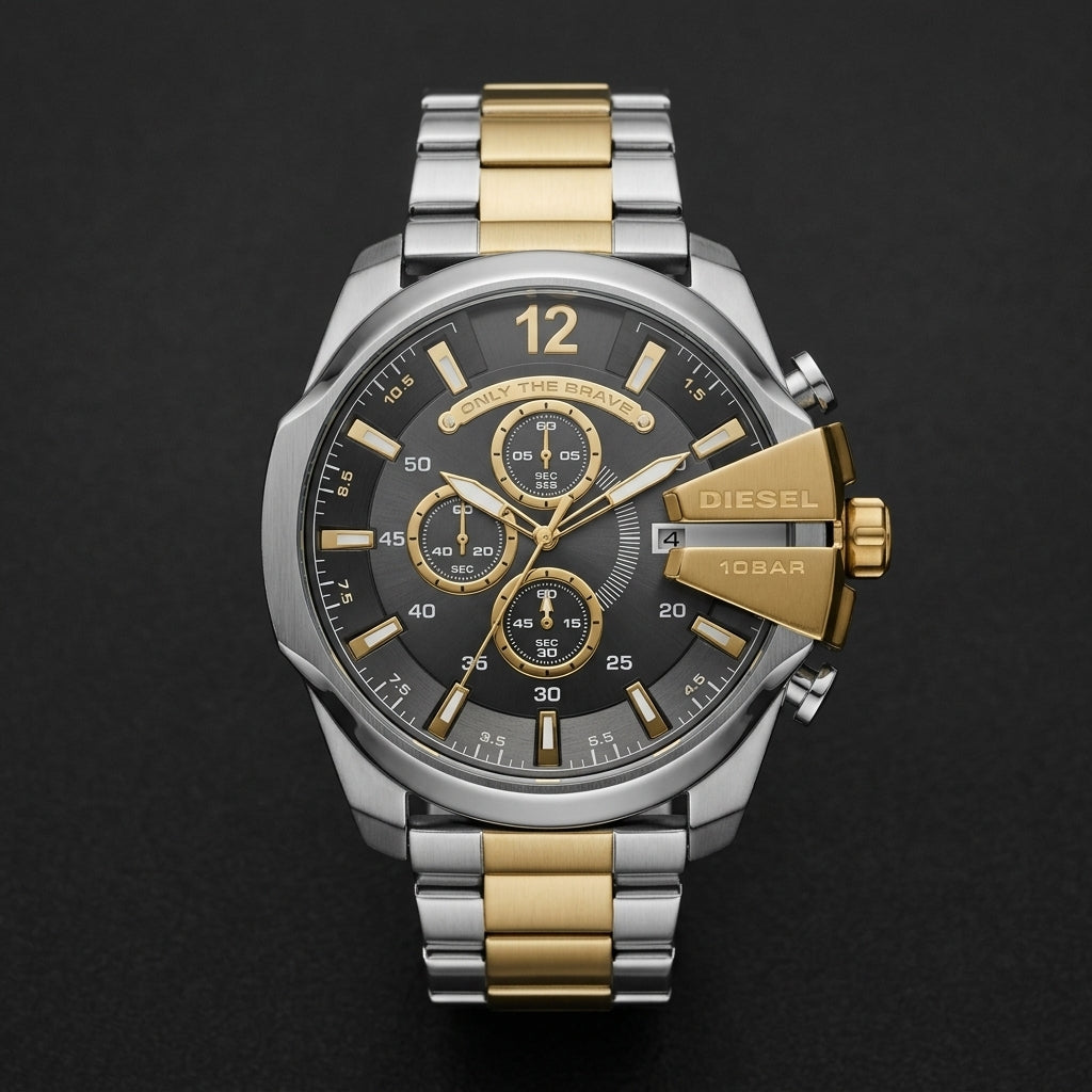 Men's Luxury Chronograph Analog Watch with Stainless Steel Strap