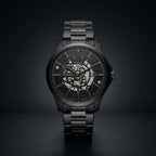 Armani Exchange Automatic Skeleton Watch for Men Black Stainless Steel Analog Wrist Watch