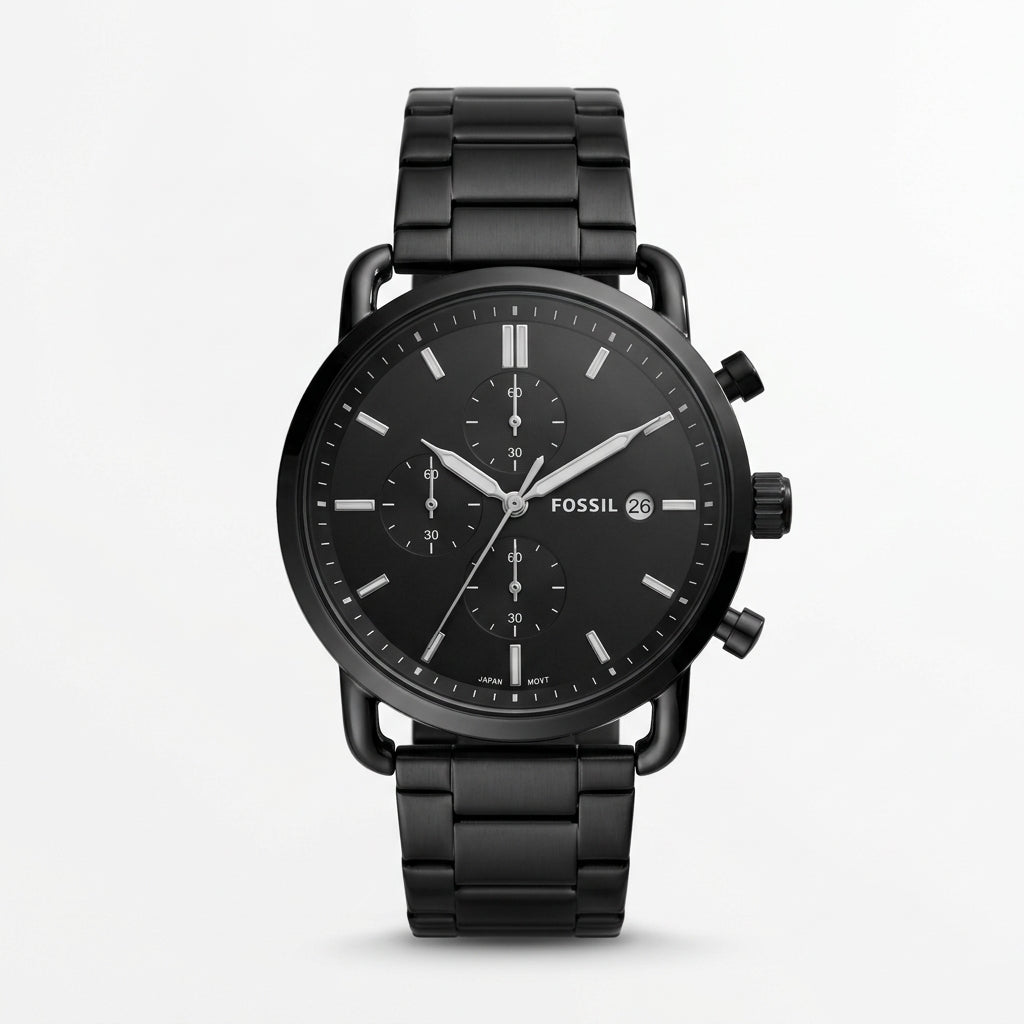 Black Chronograph Stainless Steel Watch for Men
