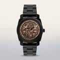 Men's Black Stainless Steel Skeleton Automatic Watch