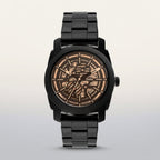 Men's Black Stainless Steel Skeleton Automatic Watch