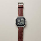 Casio Digital World Time Watch with Brown Leather Strap for Men