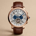 Luxury Men’s Skeleton Automatic Watch with Brown Leather Strap
