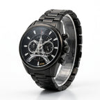 Black Chronograph Watch for Men – Stainless Steel Bracelet & Skeleton Dial