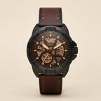 Men's Automatic Skeleton Dial Brown Leather Strap Watch