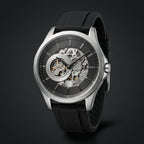 Men's Mechanical Skeleton Analog Watch with Black Silicone Strap