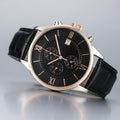 Luxury Men’s Chronograph Watch – Black Leather & Rose Gold