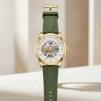 Men’s Green Silicone Strap Automatic Skeleton Watch – Gold Tone Case