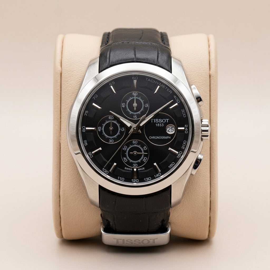 Tissot Chronograph Men's Watch Black Dial Leather Strap